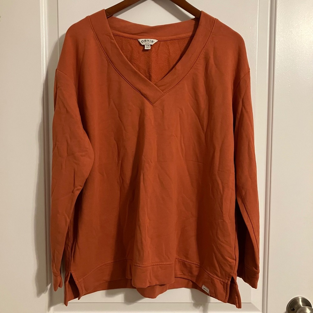 Orvis Classic Collection V-Neck Sweatshirt Burnt Orange Modal Blend Large